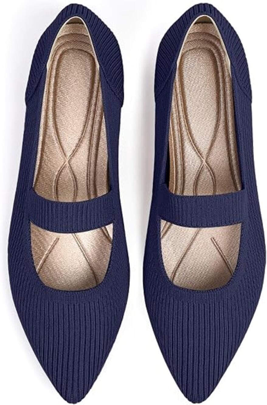 Women's Flats Shoes Pointed Toe Knit Washable Ballet Comfortable Mary Jane Flat